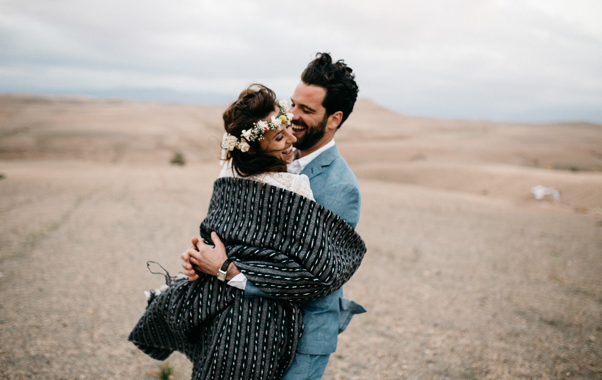 Couple just married in the desert in Morocco