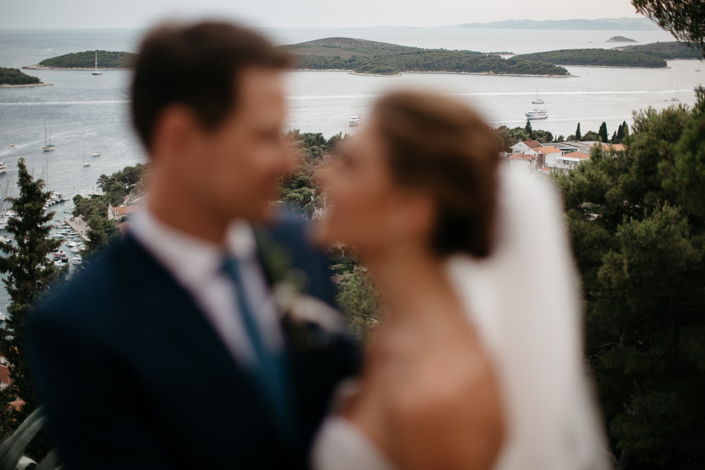 Bride and groom after their wedding ceremony in Hvar in Croatia