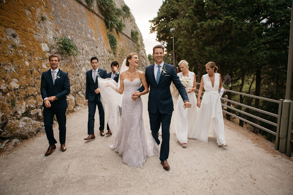 Bridal party in Hvar after the ceremony in Hvar in Croatia