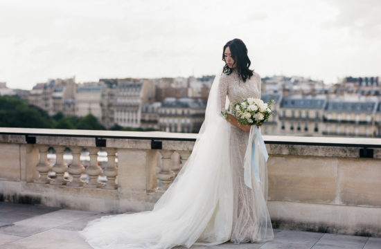 bride during her wedding in Paris at the Shangri-La