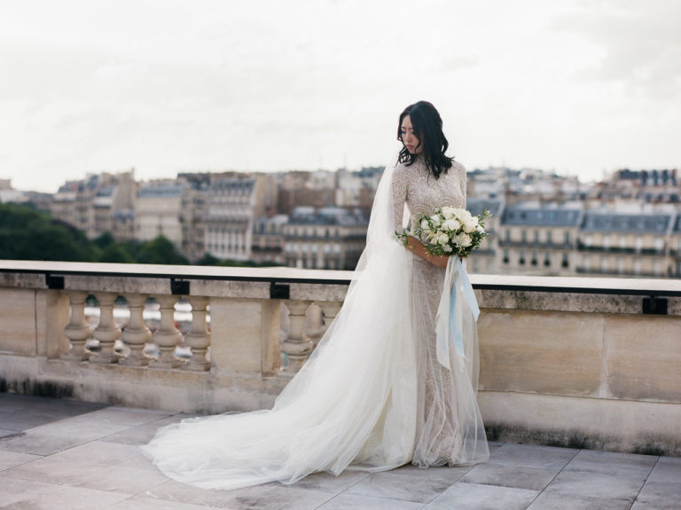 bride during her wedding in Paris at the Shangri-La