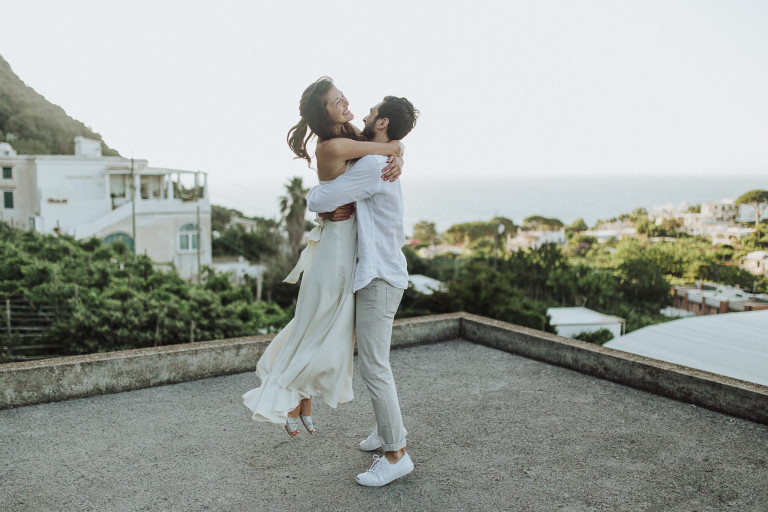 Couple in Capri on their wedding day