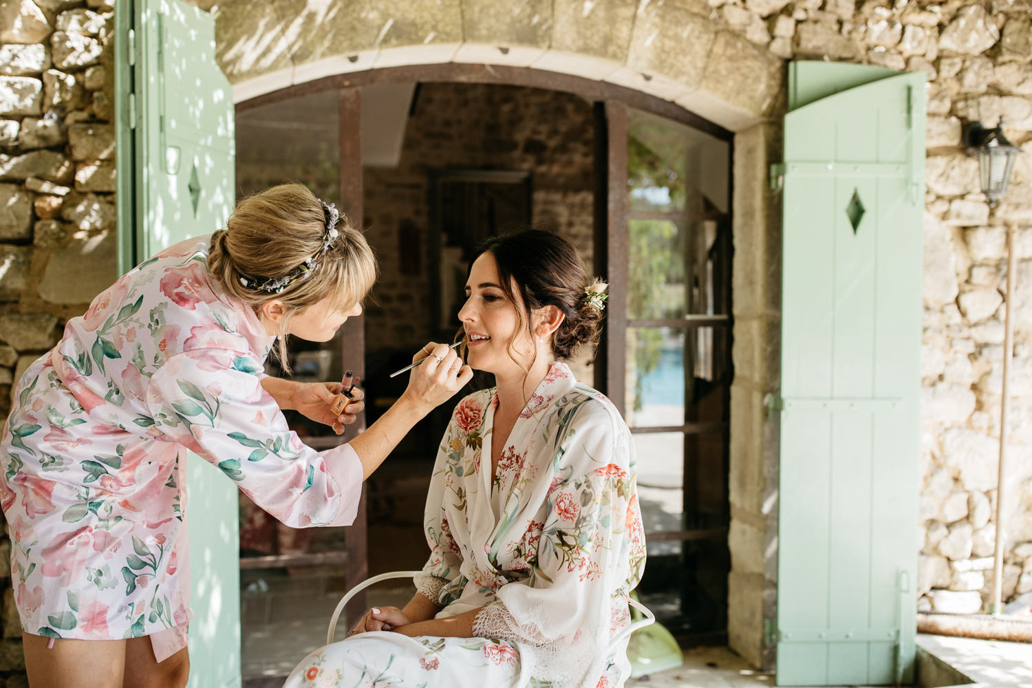 Bride getting ready during her wedding at Domaine Clos d'Hullias in the south of France