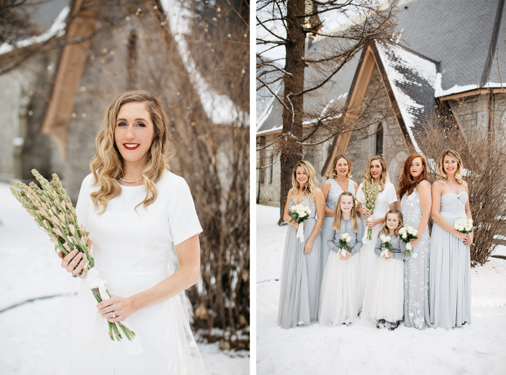 Bride and bridesmaid during a wedding in the French Alps