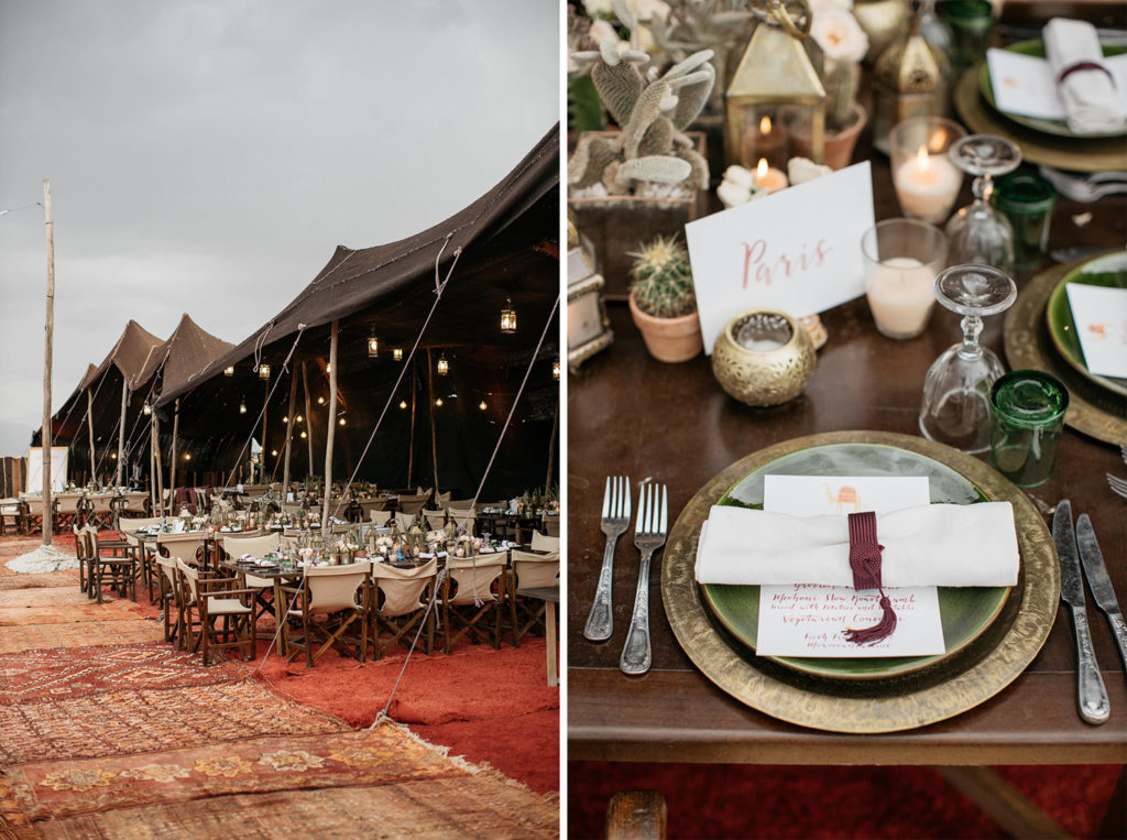Table setting during a Desert Wedding in Morocco near Marrakech